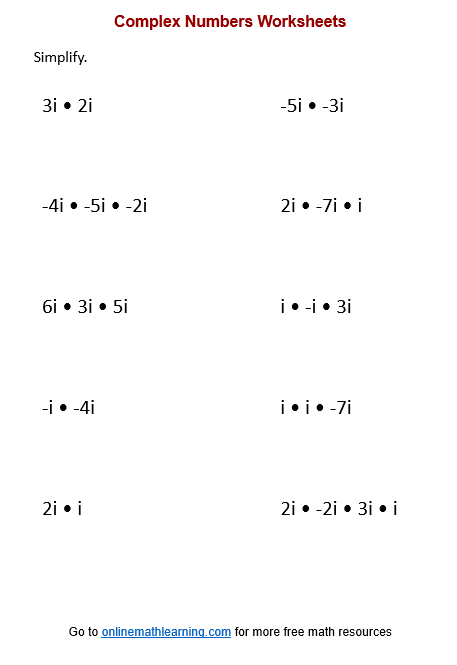 Introduction To Complex Numbers Worksheet