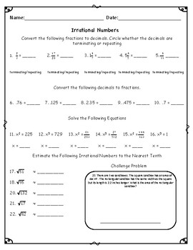 Irrational Numbers Practice Worksheet By MathGuyMan TpT
