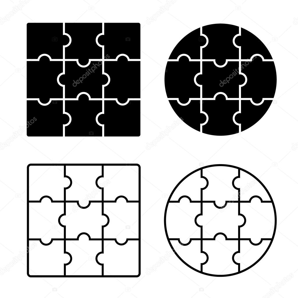 Jigsaw Puzzle Blank Simple Template 3 X 3 Nine Pieces Vector 