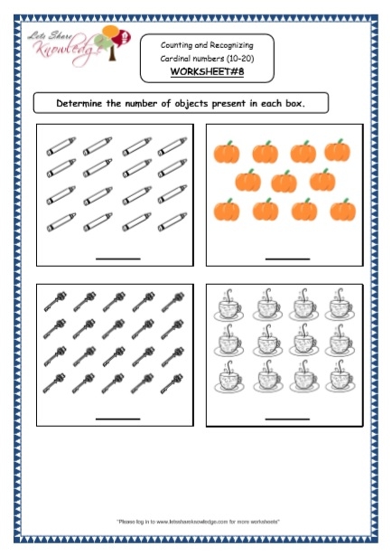 Kindergarten Counting And Recognizing Numbers Printable Worksheets 