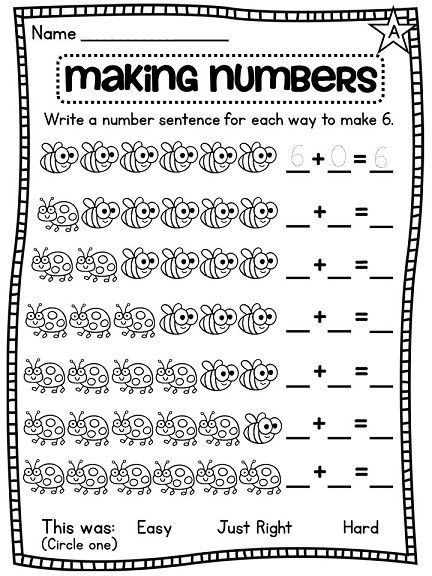 Kindergarten Decomposing Numbers Worksheets
