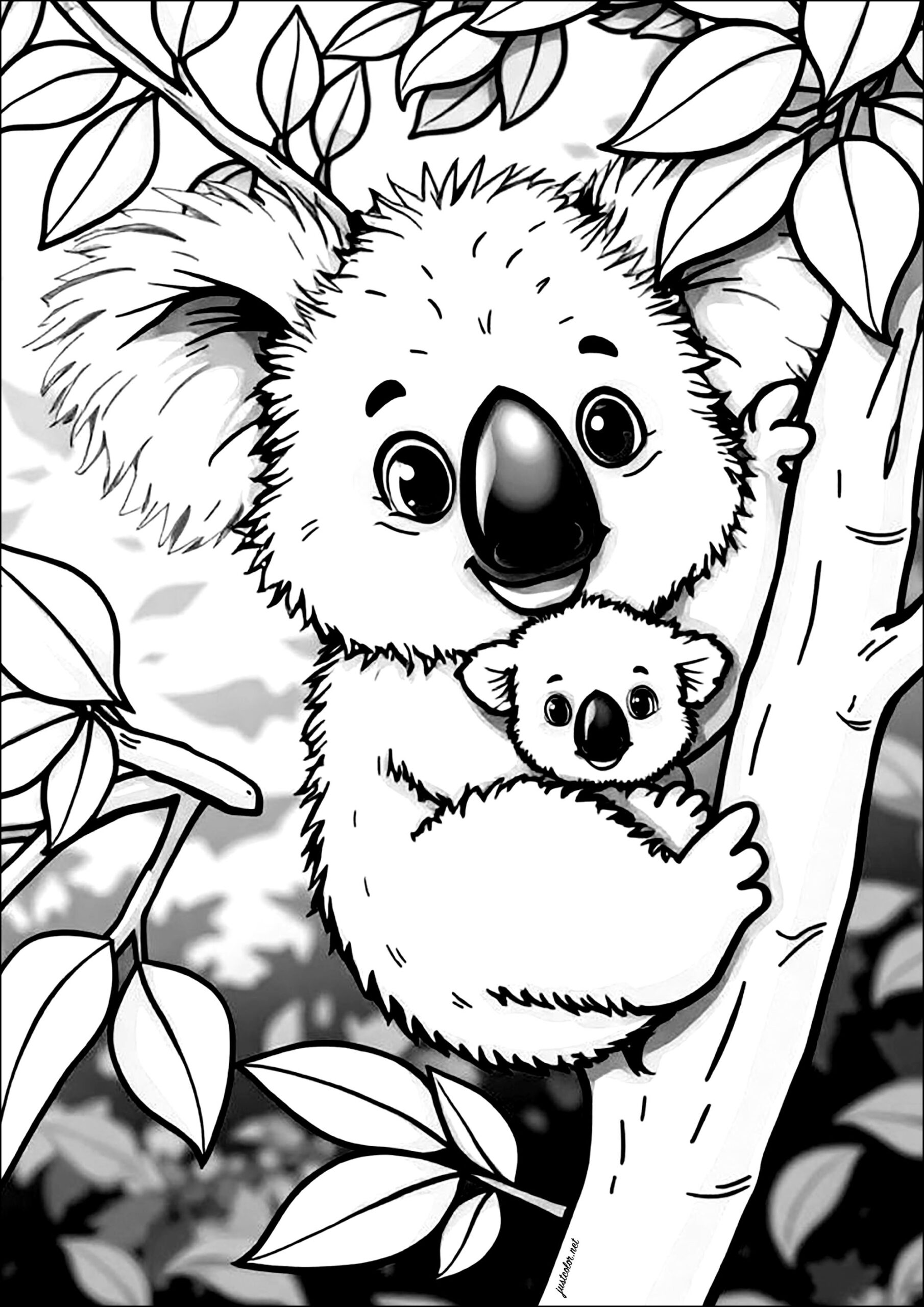 Koala And Her Baby Koalas Coloring Pages For Kids