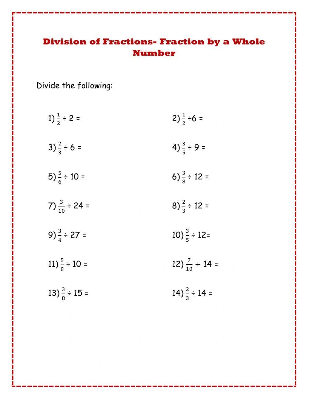 KS2 Dividing Fractions By Whole Numbers Worksheet Twinkl Worksheets