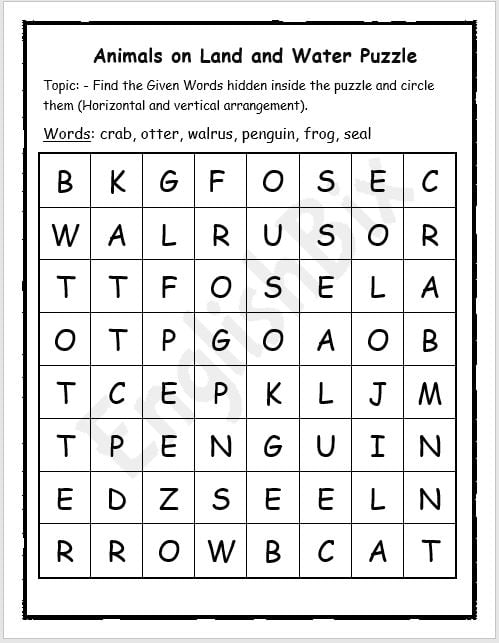 Land And Water Animals Word Search Printable EnglishBix