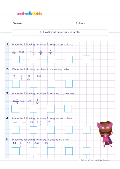 Learn And Practice Rational Numbers Grade 6 Printable Worksheets 
