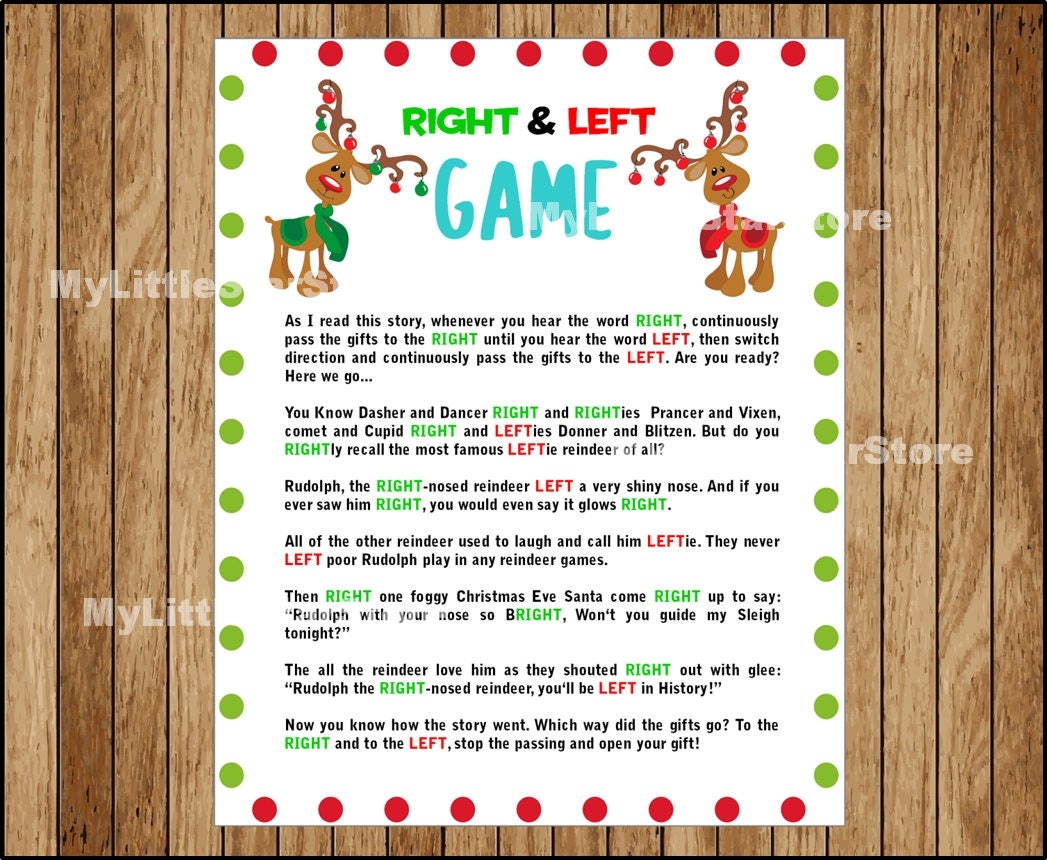 Left Right Across Christmas Game Free Printable