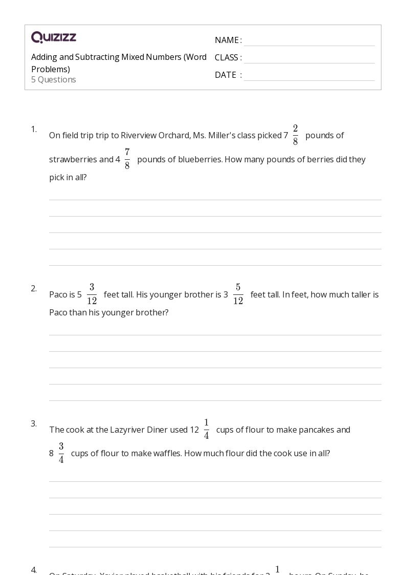 Leveled Problem Solving Adding And Subtracting Mixed Numbers