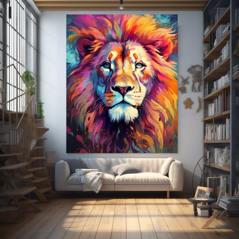Lion Abstract Print lion Poster colorful Lion Wall Art Lion Digital 