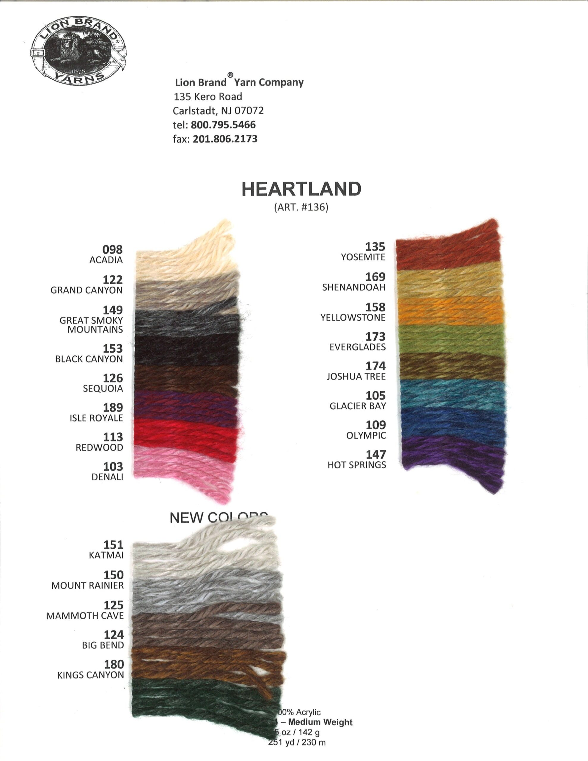 Lion Brand Heartland Yarn Color Chart