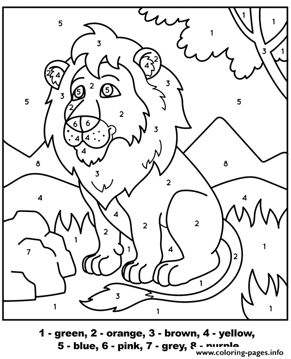 Lion Color By Number Picture Coloring Page Printable