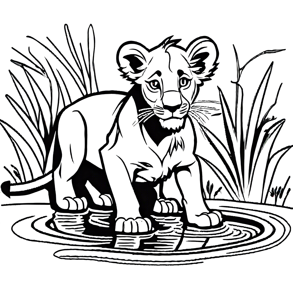 Lion Cub Sitting Coloring Page Lulu Pages