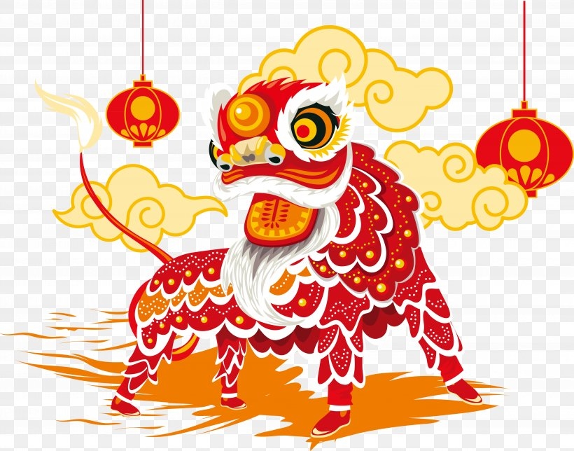 Lion Dance Chinese New Year PNG 5148x4047px Lion Art Beak Bird 