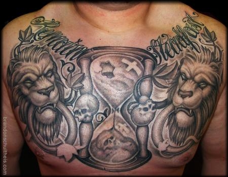 Lion Doorknocker Chest Tattoo By Brandon Schultheis TattooNOW