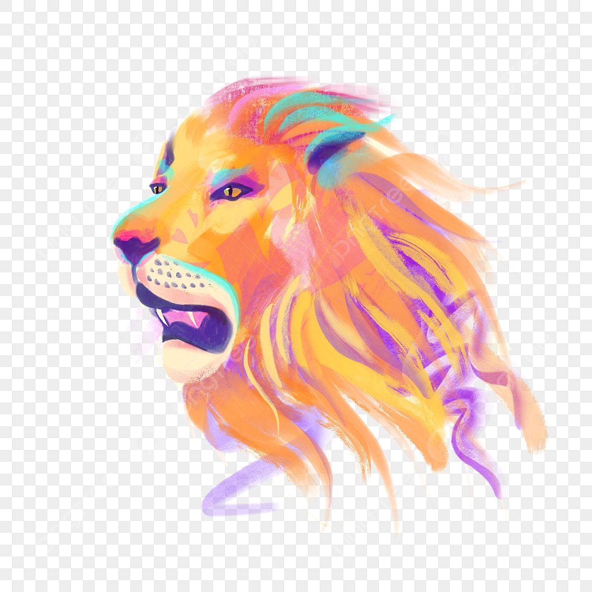 Lion King PNG Picture Colored Yellow Lion Hand Drawn Elements Lion