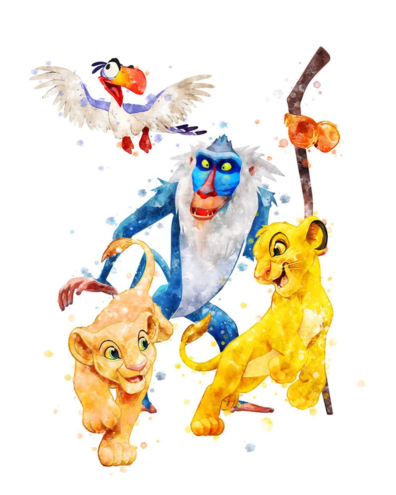 Lion King Watercolor Simba Nala Rafiki Zazu Printable Poster Etsy 