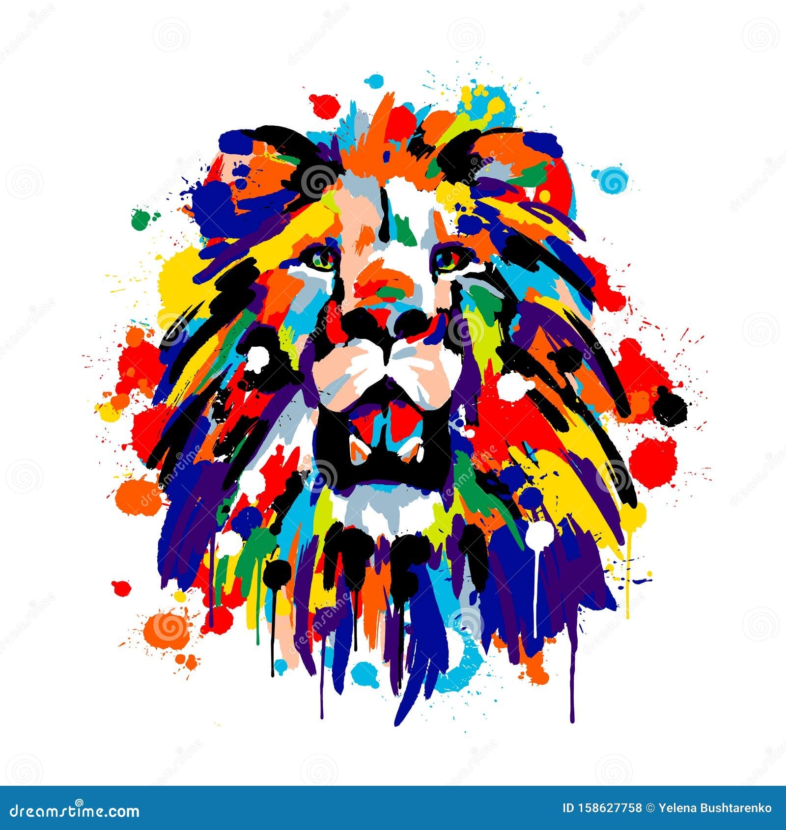 Lion s Face Savannah Animals Brush Strokes Paints Colored Spray 