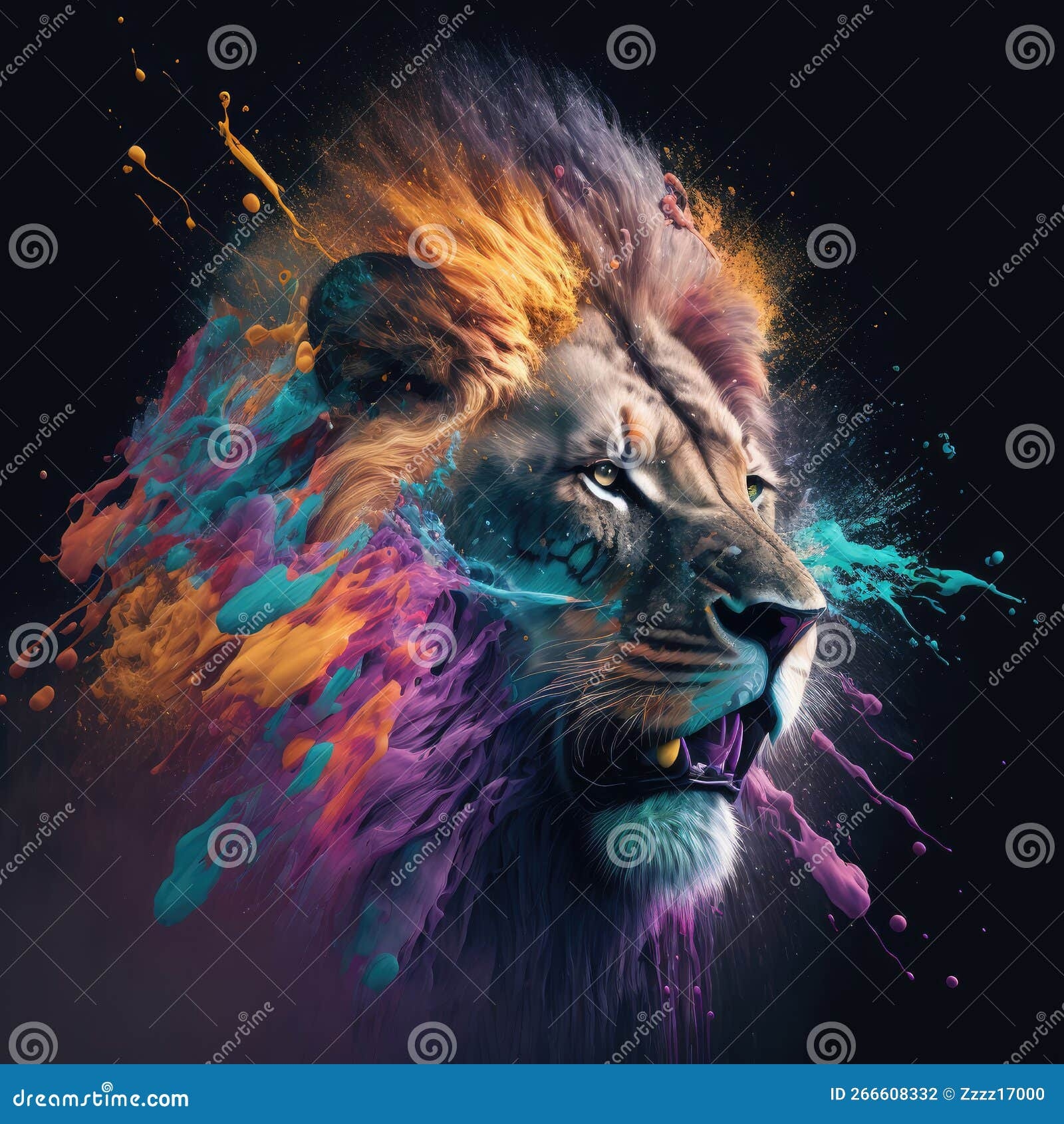 Lion The Head Of A Lion In A Multi colored Flame Abstract 