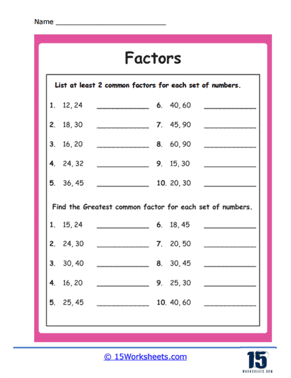 List All Factors Worksheets 15 Worksheets Worksheets Library