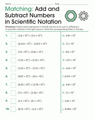 Matching Add And Subtract Numbers In Scientific Notation Interactive