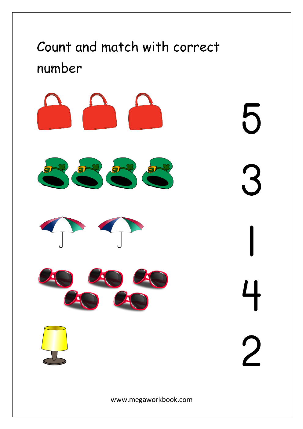 matching numbers 1-5 worksheets