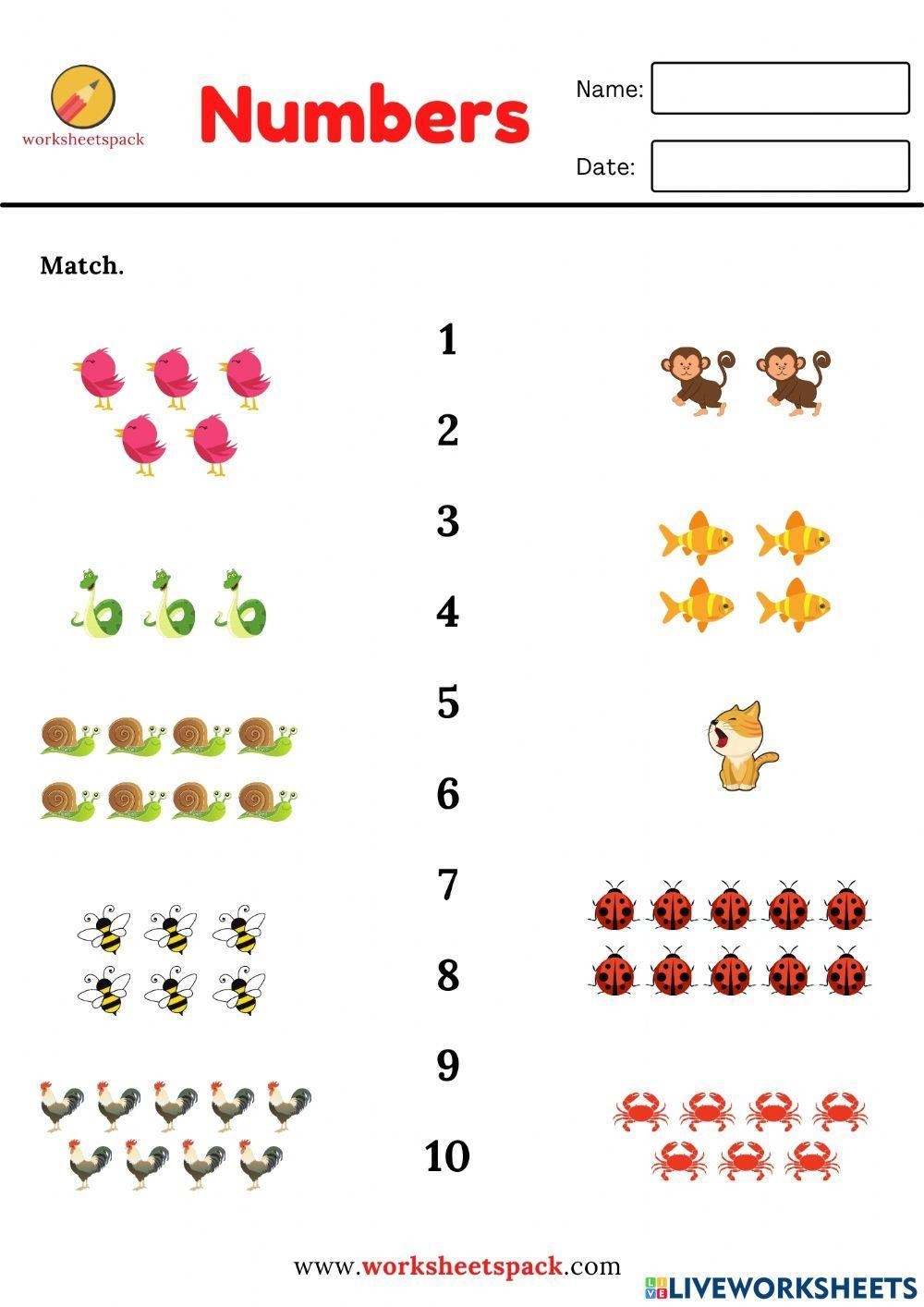Matching Numbers 1 To 10 Worksheet Live Worksheets Worksheets Library