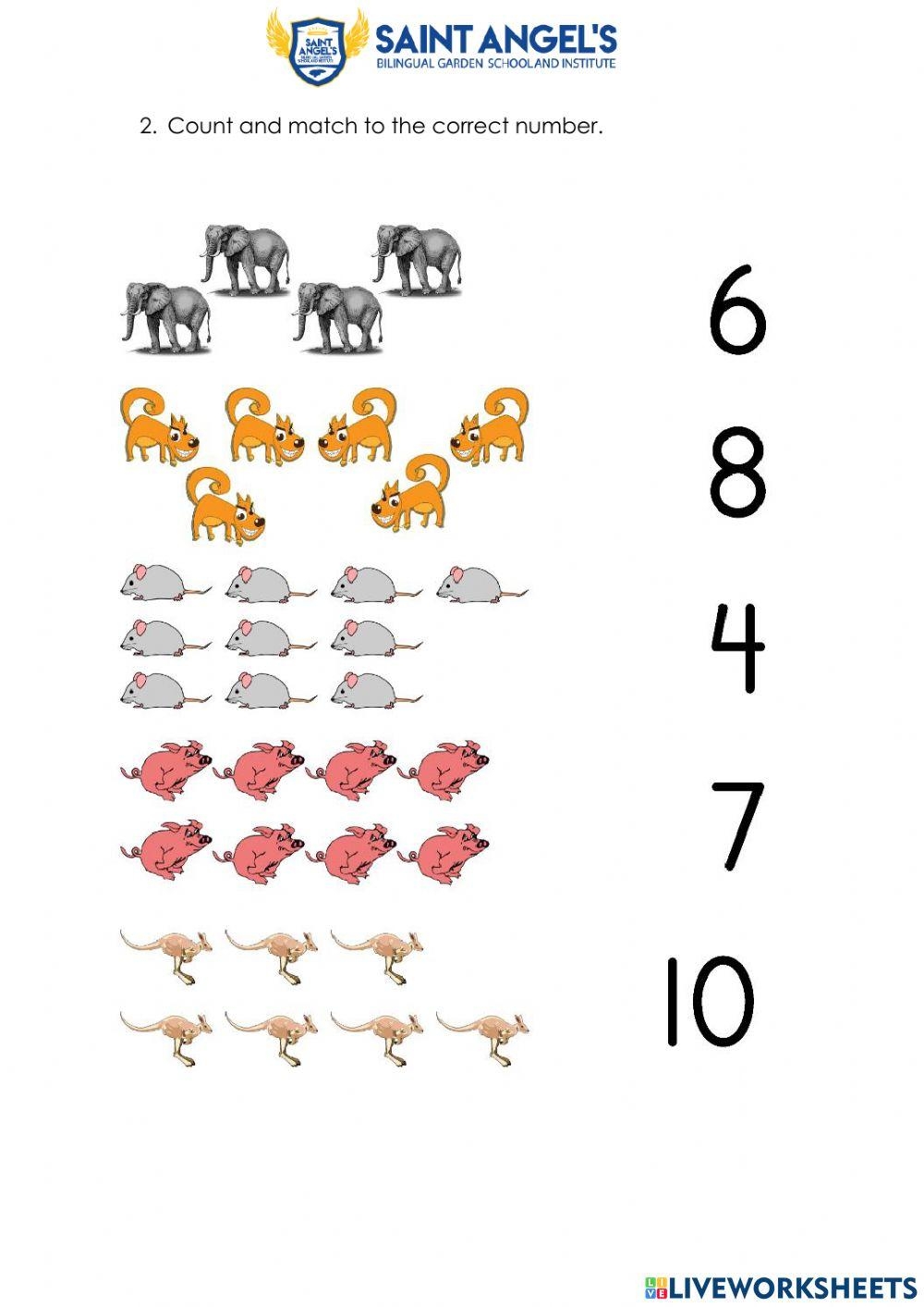 Matching Numbers Worksheet For Preschool Live Worksheets Worksheets 