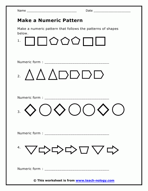 numbers and patterns worksheets
