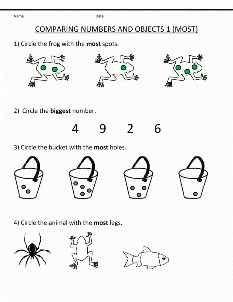 Math Pre K Worksheets Numbers Printable 101 Activity