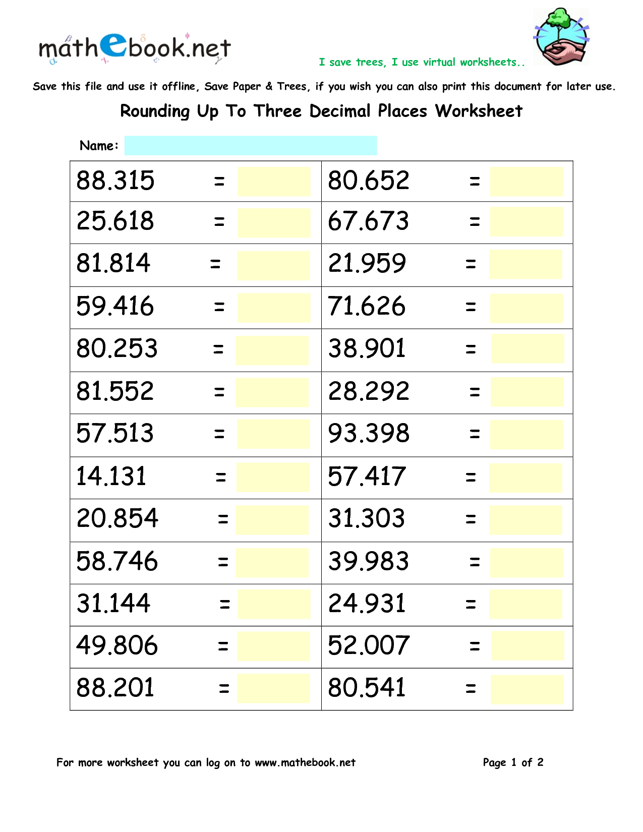 rounding numbers worksheets with answers pdf