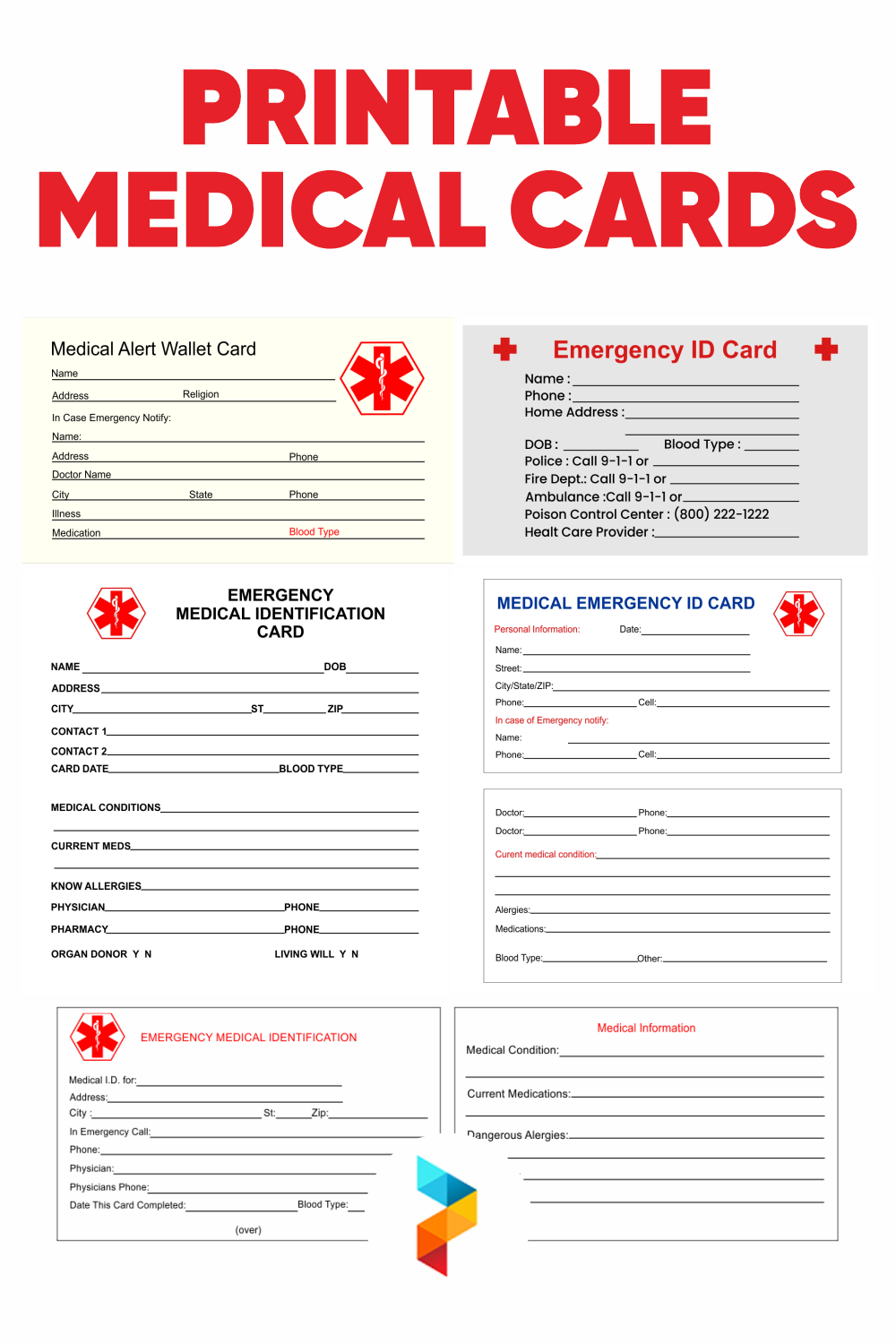 printable medical id card template