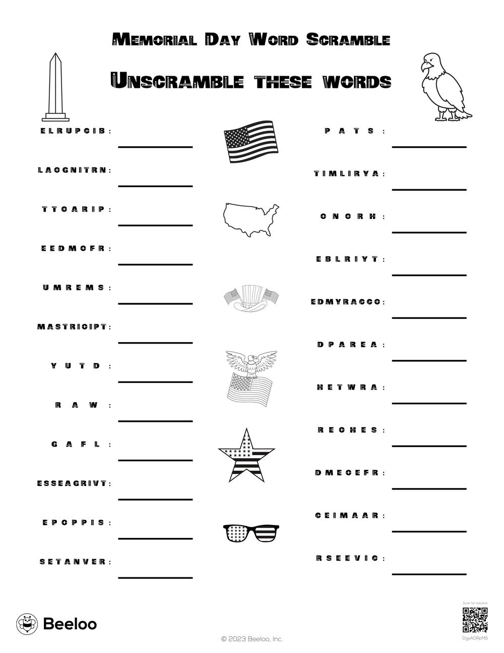 Memorial Day Word Scramble Beeloo Printable Crafts For Kids DgyAORpM5 