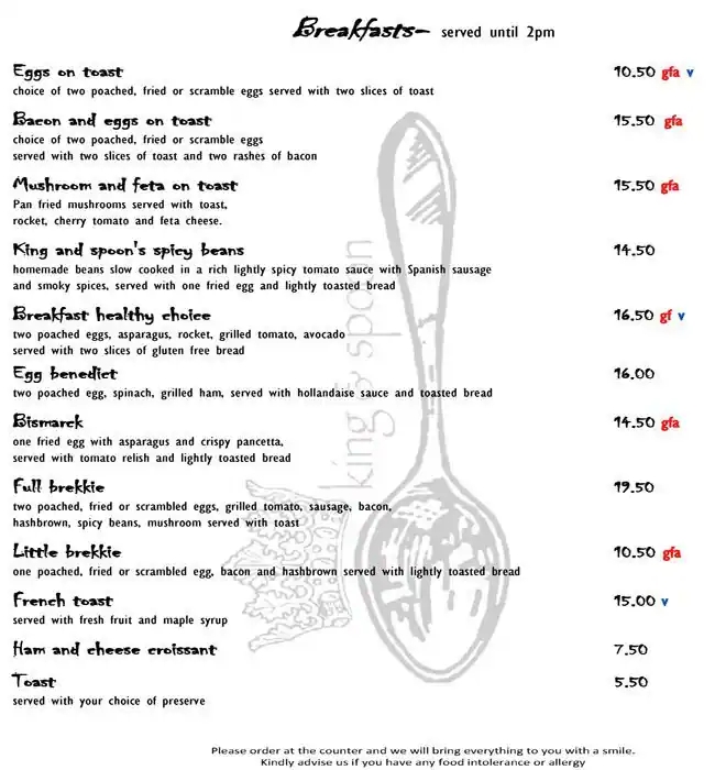 Menu At King Spoon Restaurant Lesmurdie
