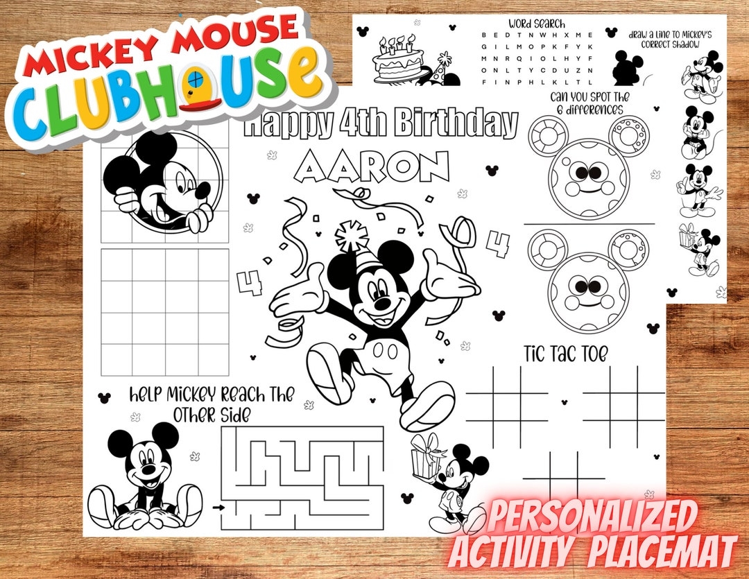Mickey Mouse Coloring Pages Mickey Mouse Activity Mats Etsy