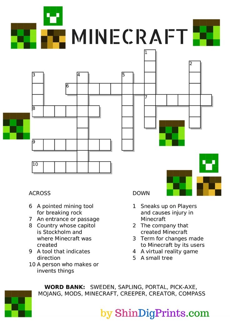 Minecraft Crossword Minecraft Birthday Minecraft Printables 