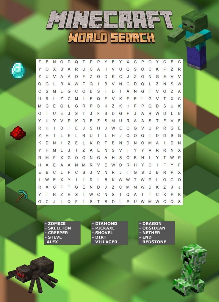Minecraft Party Word Search