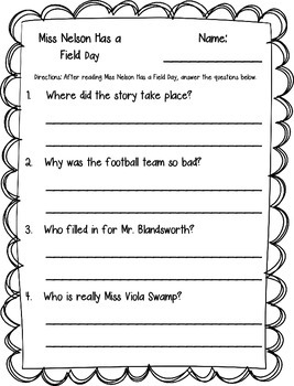Miss Nelson Has A Field Day Printables By Klever Kiddos TpT
