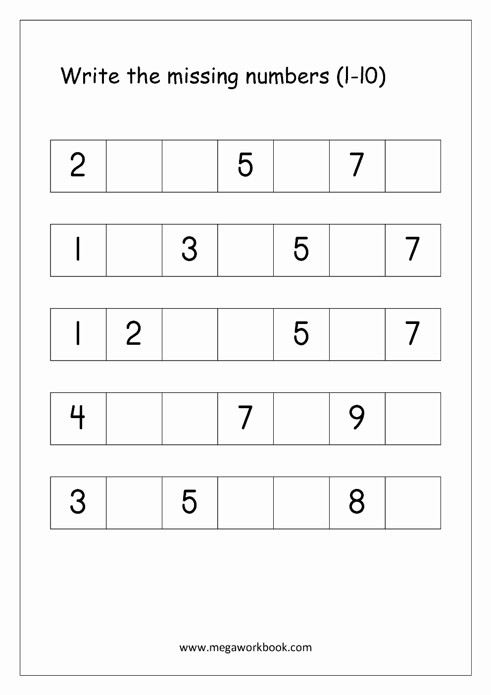 fill in missing numbers worksheets