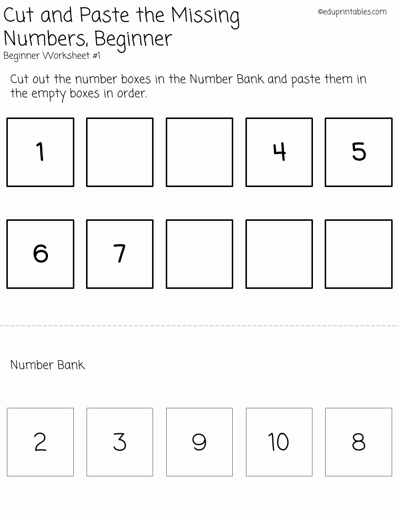1-10 missing numbers worksheet