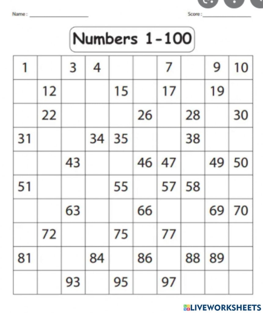 Missing Numbers 1 100 Interactive Worksheet Printable Templates