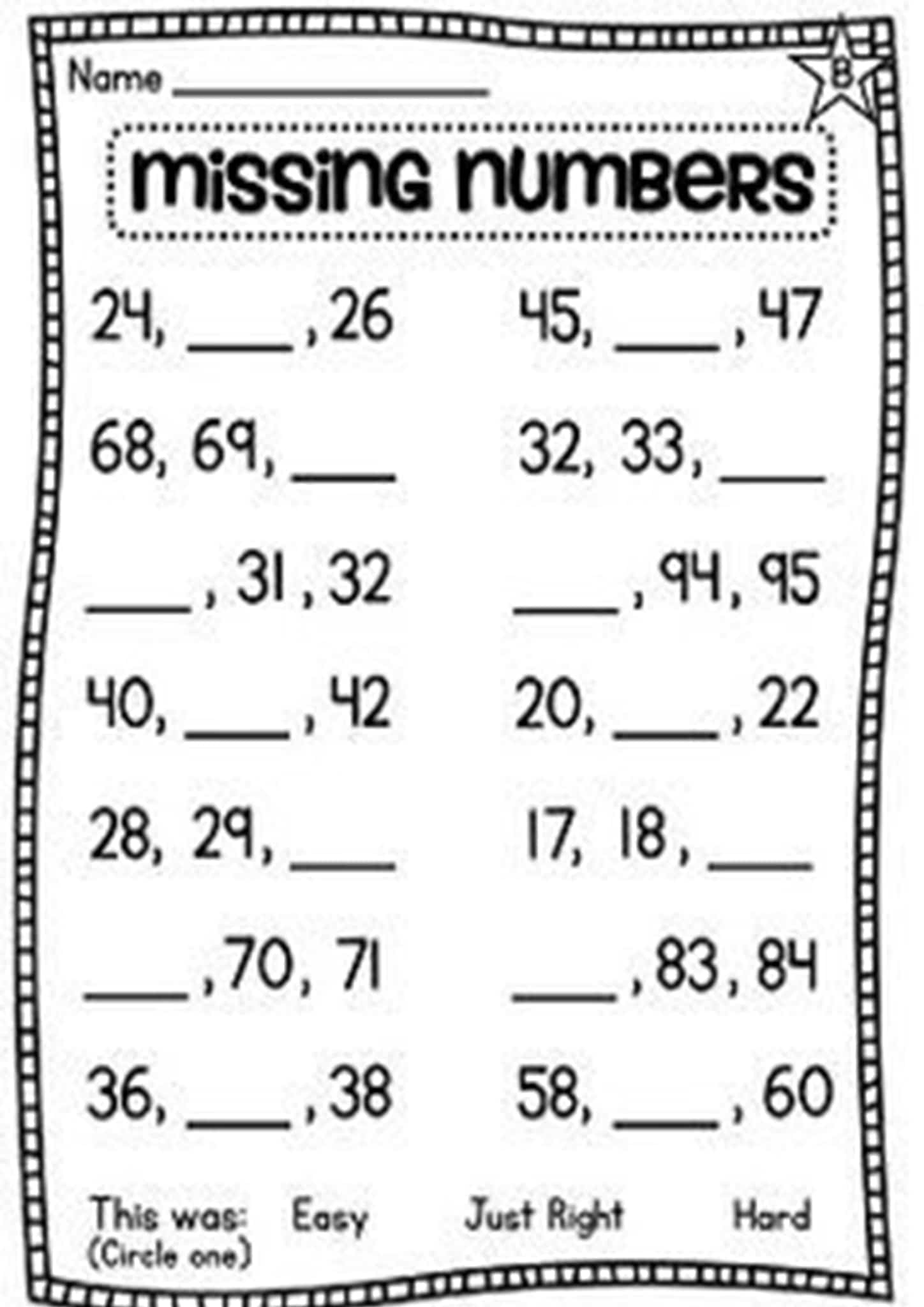 1-50 missing numbers worksheet