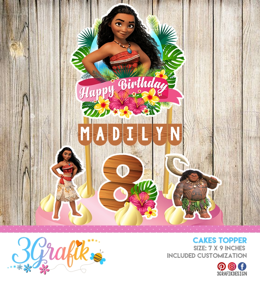 Moana Cake Topper Pennant Printable 3Grafik