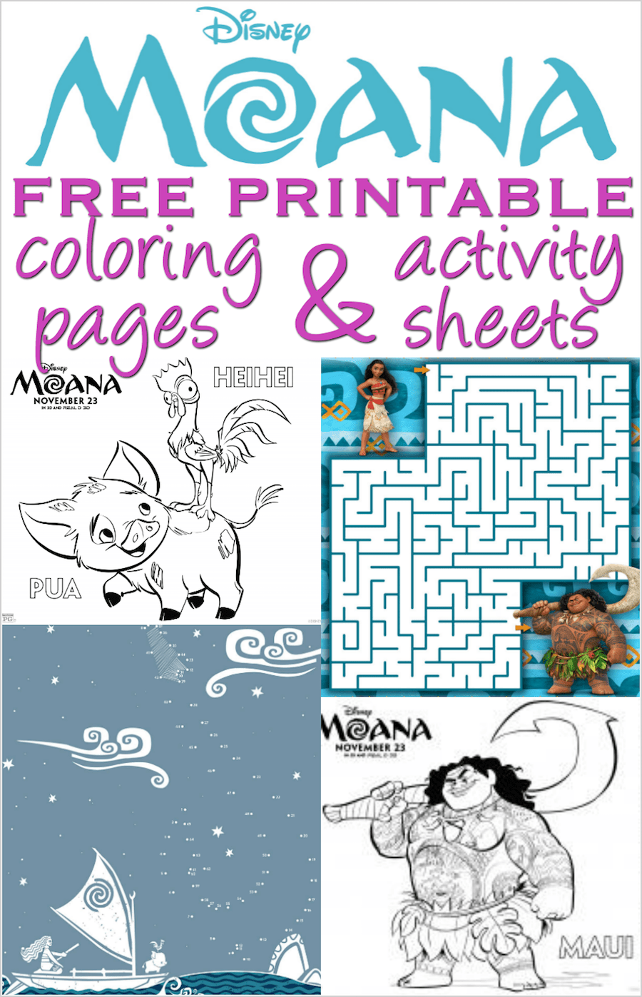 Moana Coloring Pages And Activity Sheets Over 30 Free Disney Printables