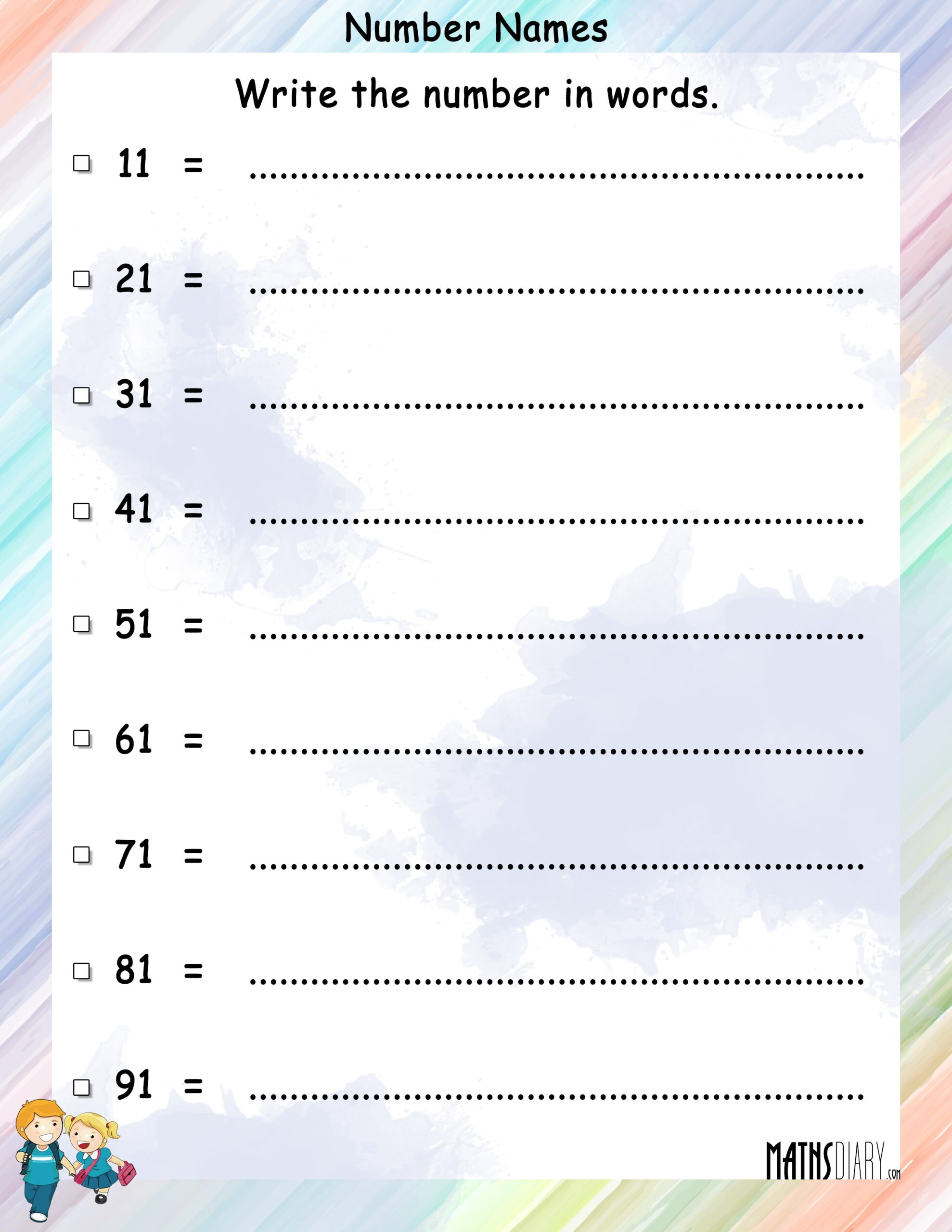 worksheet writing numbers in words