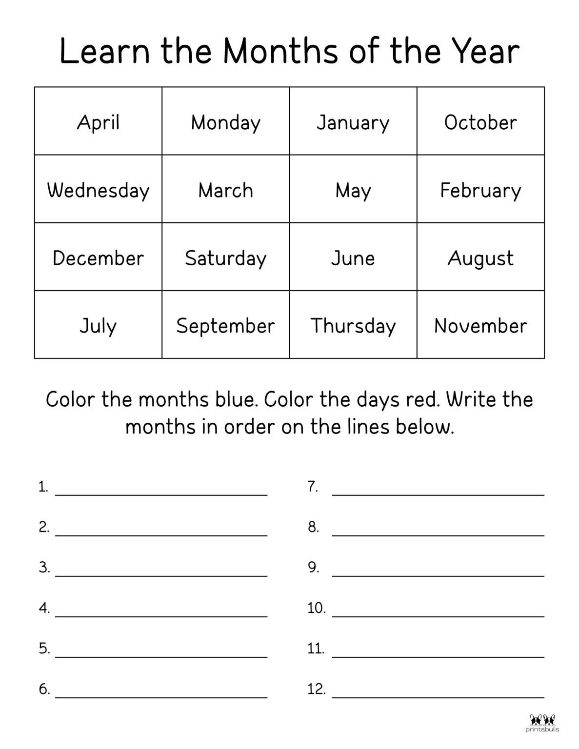 Months Of The Year Worksheets Printables Printabulls Calendar 