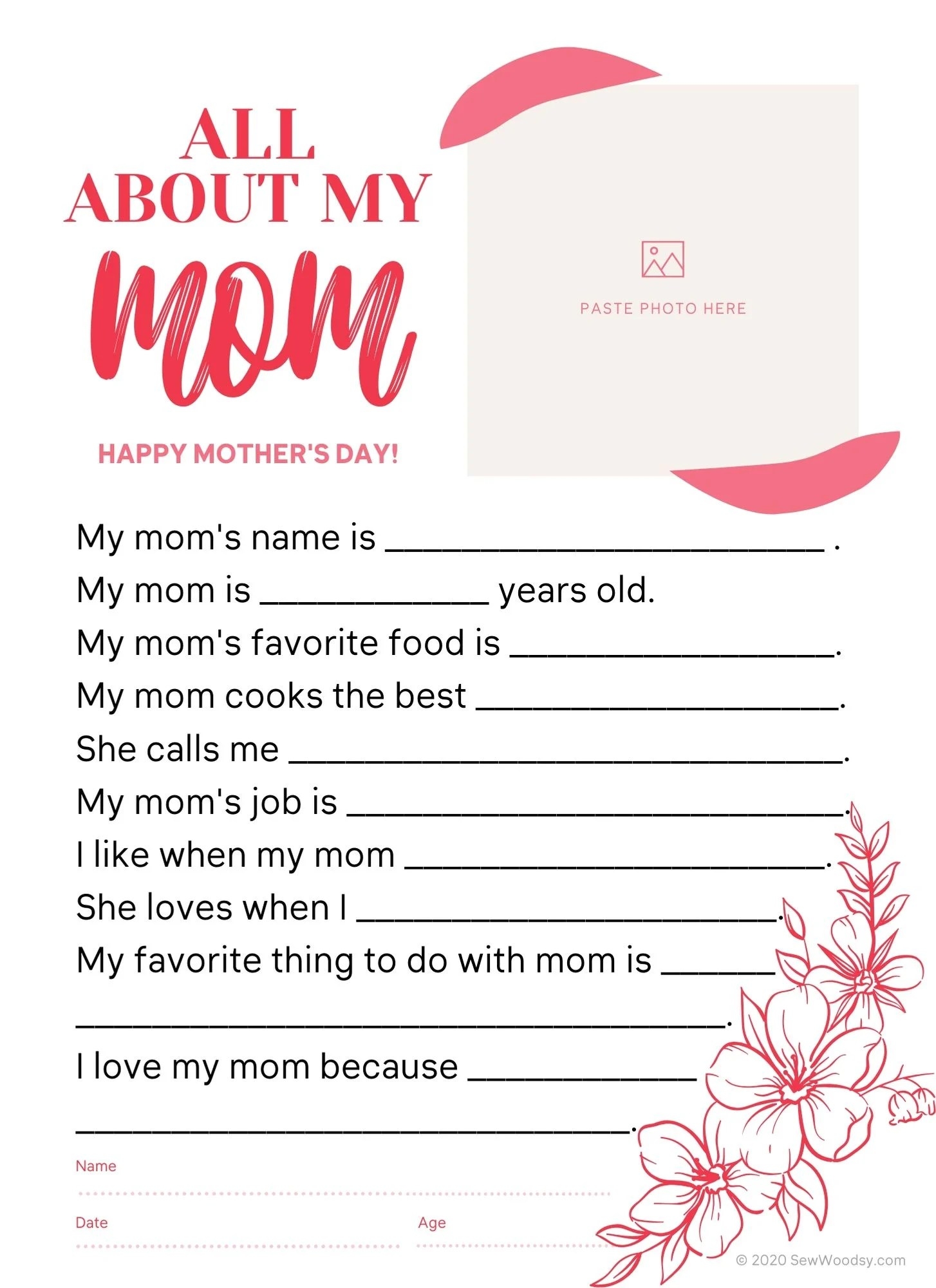 Mother 39 s Day Printable Questionnaire Printable Calendars AT A GLANCE