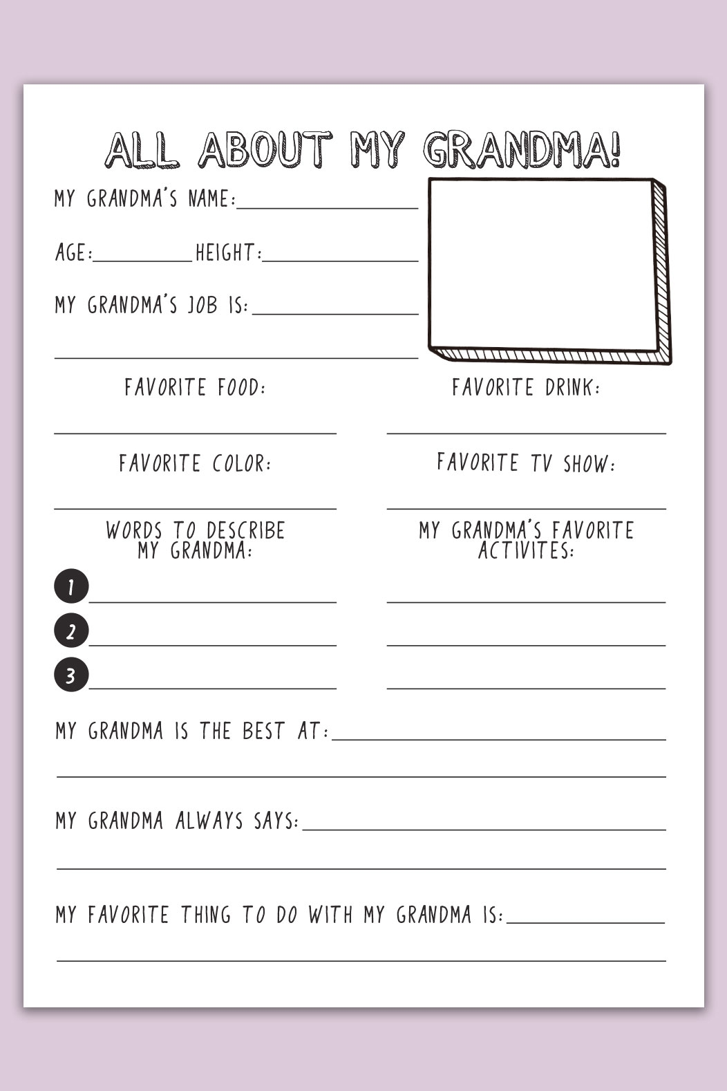 Mothers day all about my mom printable grandma version 2 Mom Envy