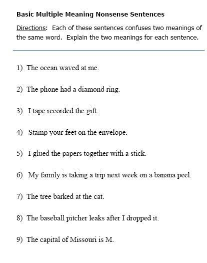 multiple meaning words activities worksheet printables 8th grade