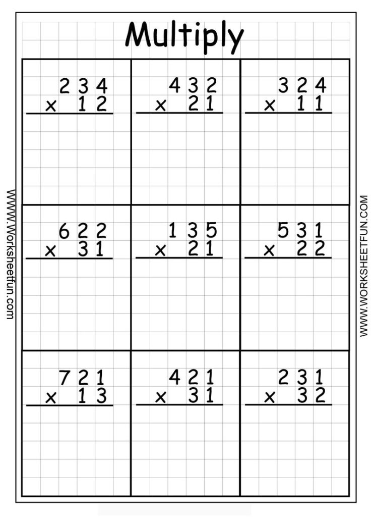 multiplication of large numbers worksheet