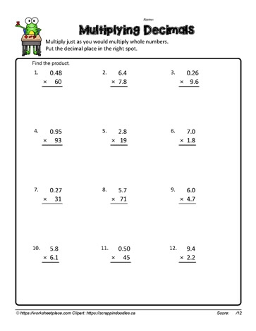 Multiplication With Decimals Worksheets
