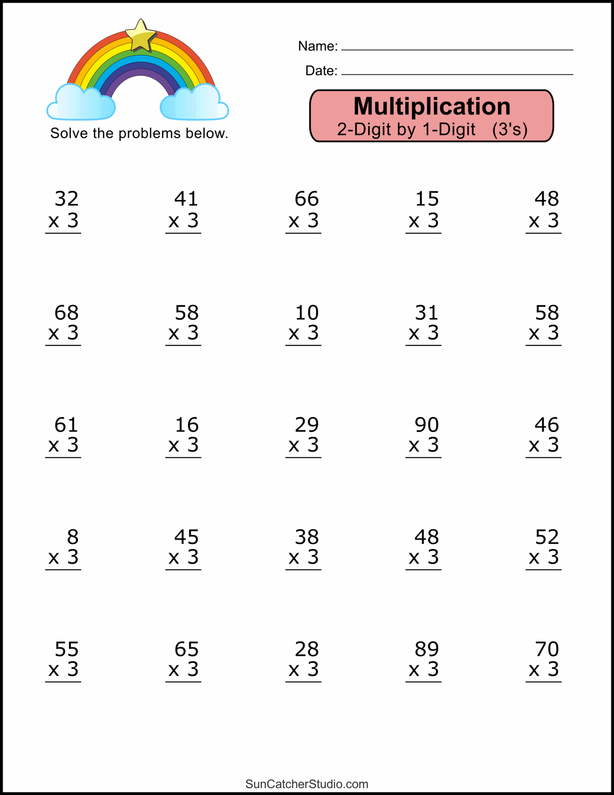 Multiplication Worksheet One Digit Worksheet For 2nd 3rd Grade Riset